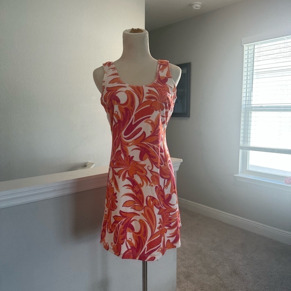 Boston Proper Terrycloth Dress Scoop Neck Tank Tropical Orange White Size XS - Picture 4 of 8